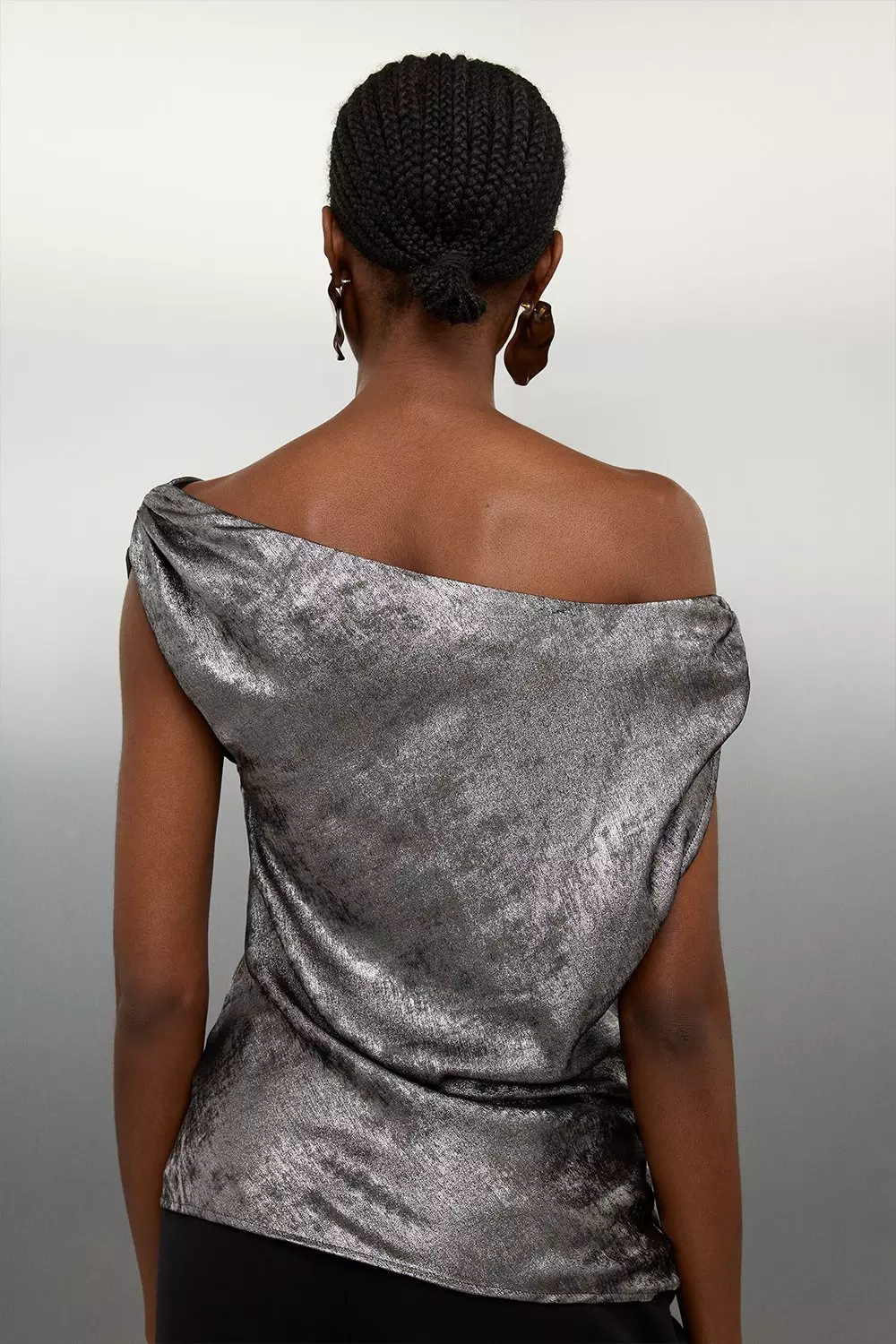 Pewter One Shoulder Metallic Woven Top  alternative image
