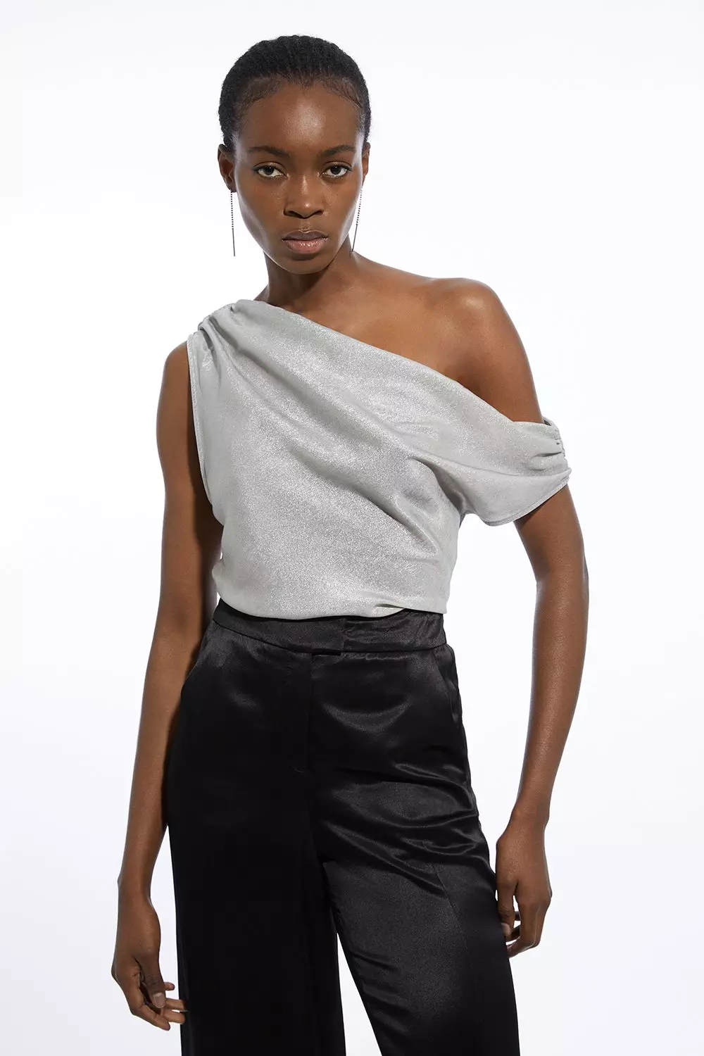 One shoulder silver top on sale