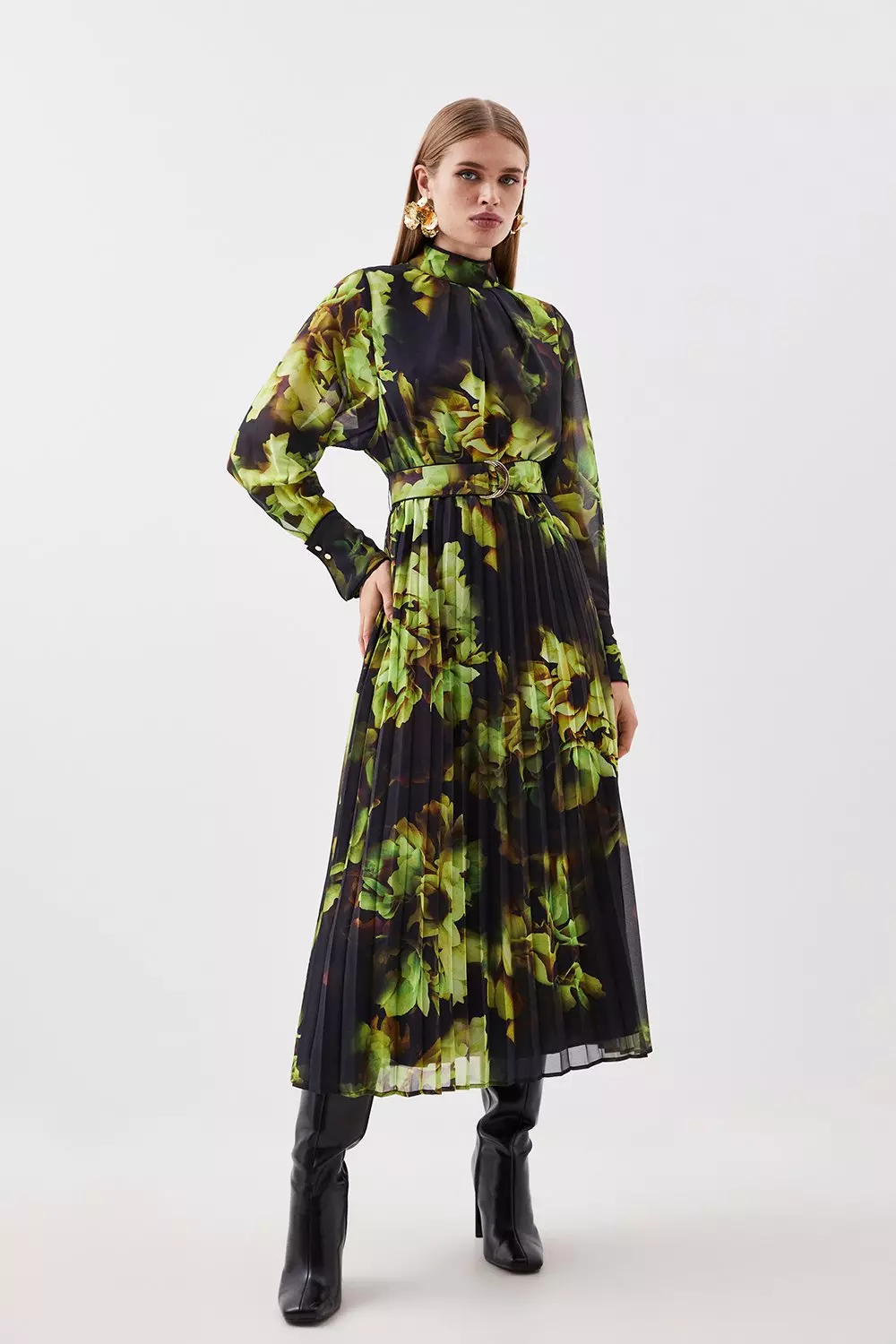 Karen millen pleated floral maxi dress hotsell