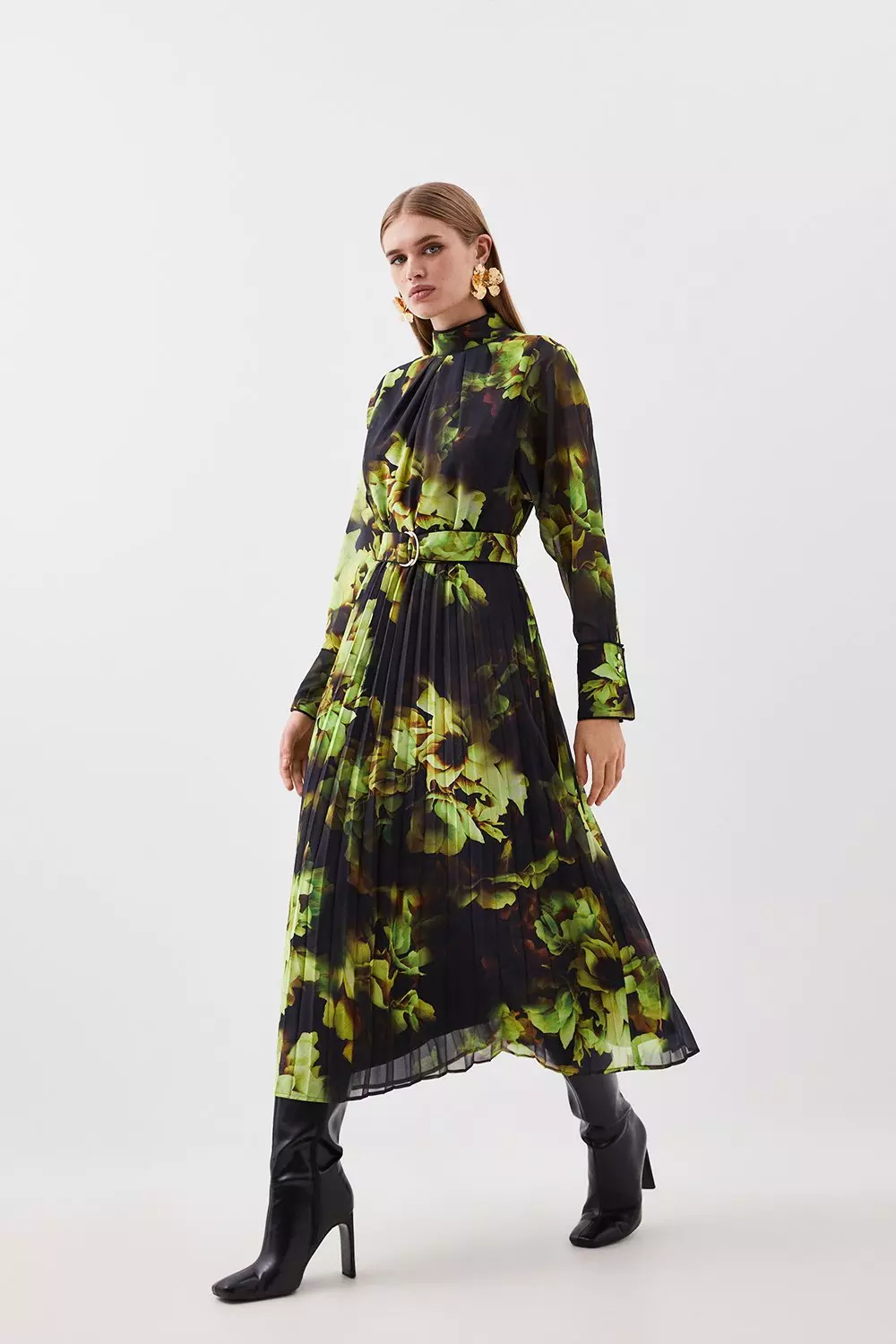 安心追跡【KAREN MILLEN】パイソン柄ジョーゼットシャツワンピ 日本未入荷☆Karen Millen 無地シャツワンピース ワンピース