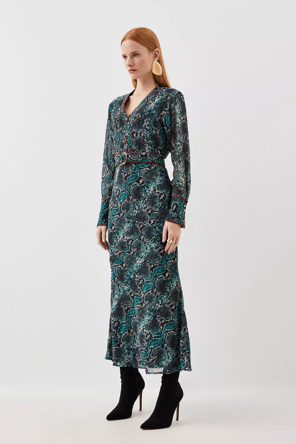 【2024A/W新作★送料無料】 Georgette Printed Woven Karen | Detail Scarf With Dress Maxi ジャケット・アウター