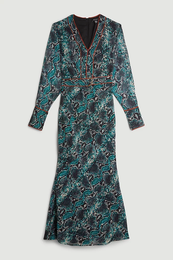 Printed Georgette Woven Maxi Dress With Scarf Detail | Karen Printed Georgette Woven Maxi Dress With Scarf Detail | Karen