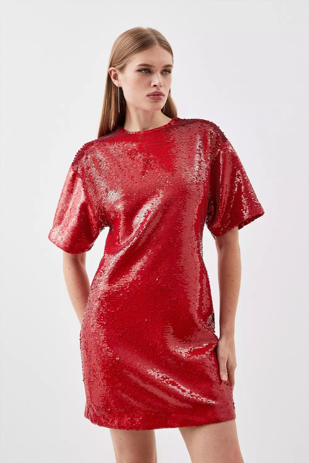 Red Petite Sequin Woven Mini Dress    alternative image