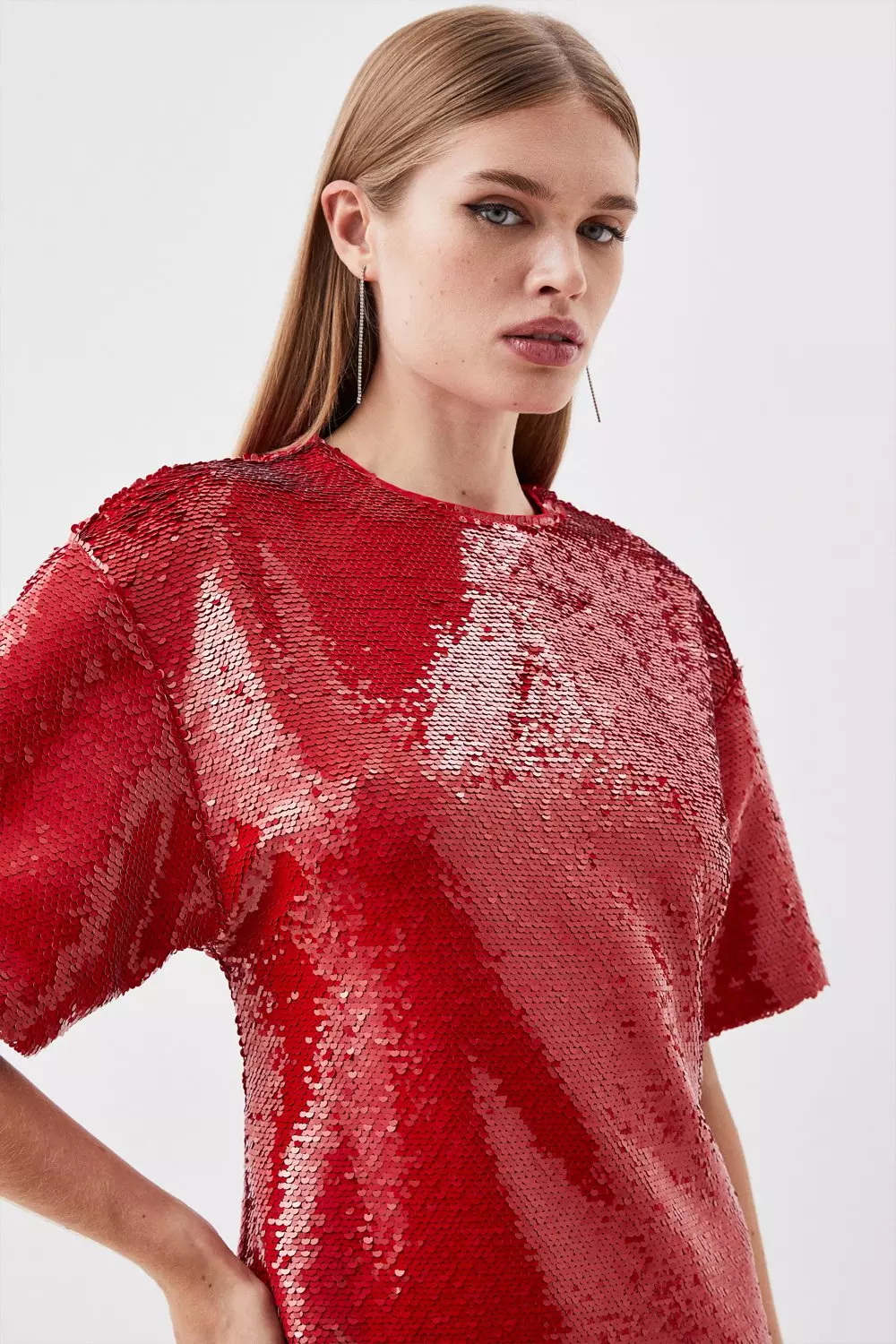 Red Petite Sequin Woven Mini Dress    alternative image