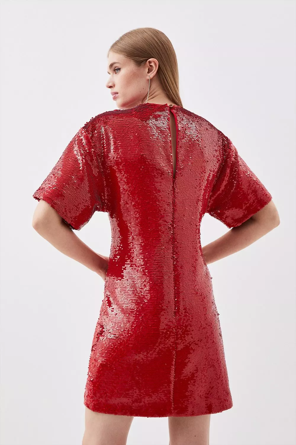 Red Petite Sequin Woven Mini Dress    alternative image