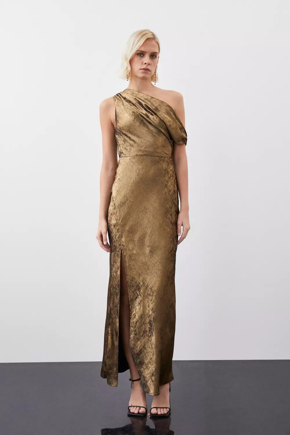 Metallic ruched dress best sale