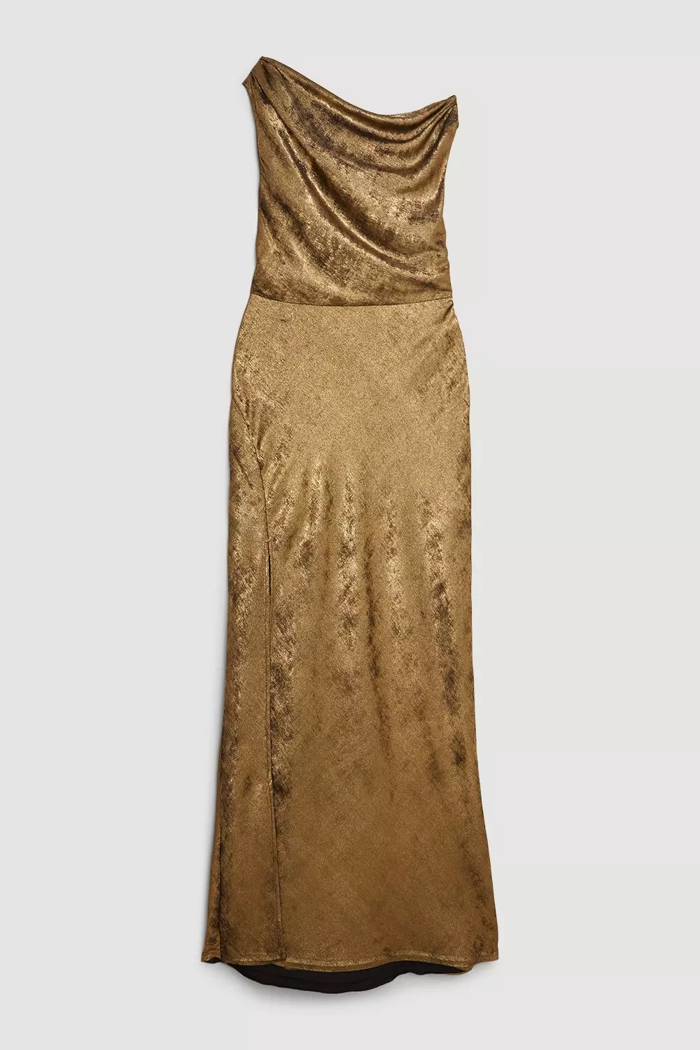 Premium Metallic Ruched One Shoulder Woven Maxi Dress