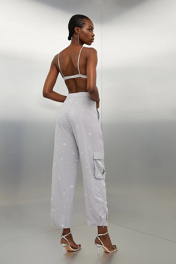 Satin Embellished Woven Cargo Pants | Karen Millen Satin Embellished Woven Cargo Pants | Karen Millen