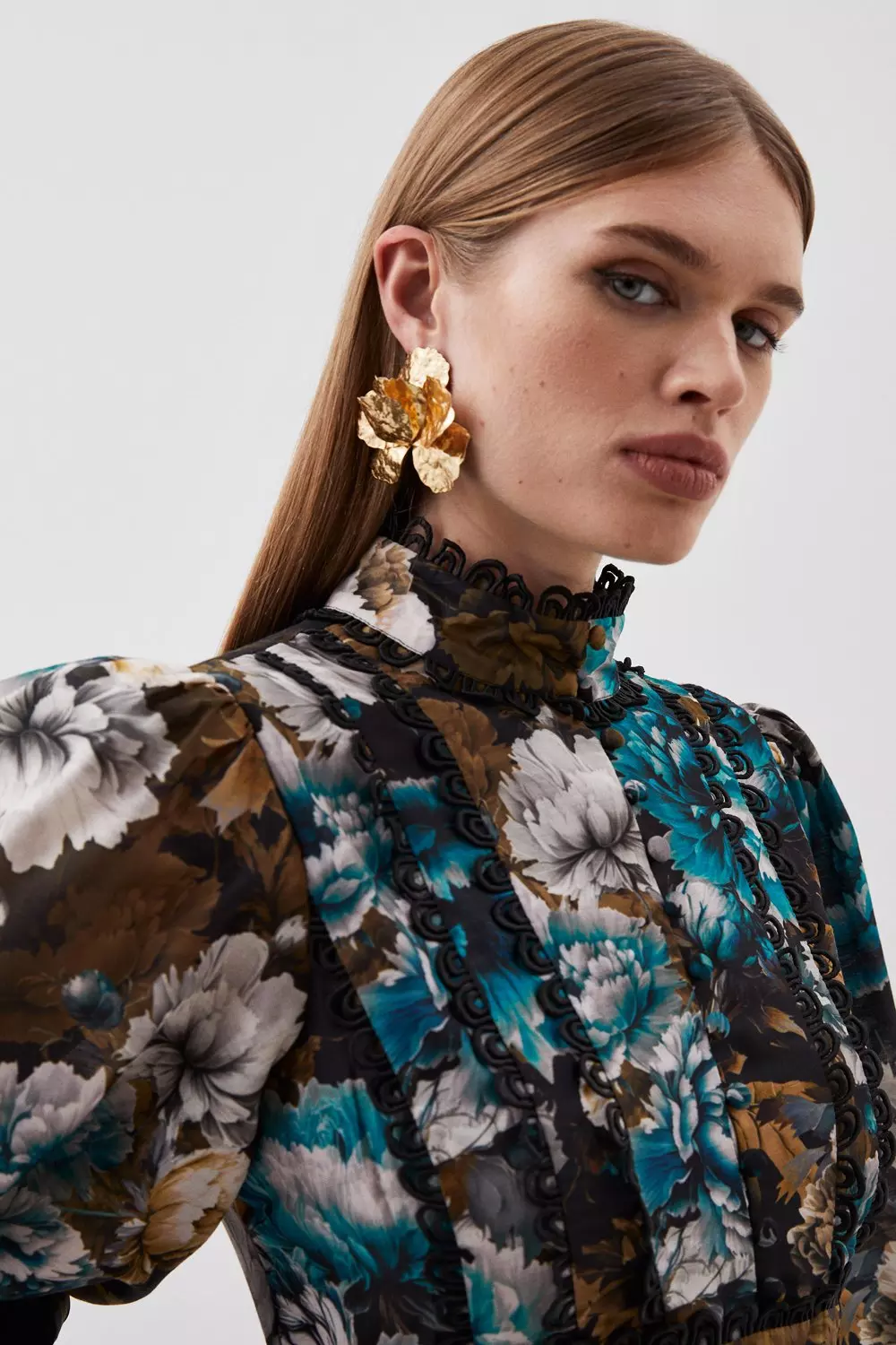 【Karen Millen】フリルディテール オンブレ ウーブンミニドレス Petite Winter Floral Printed Woven Mini Dress | Karen Millen