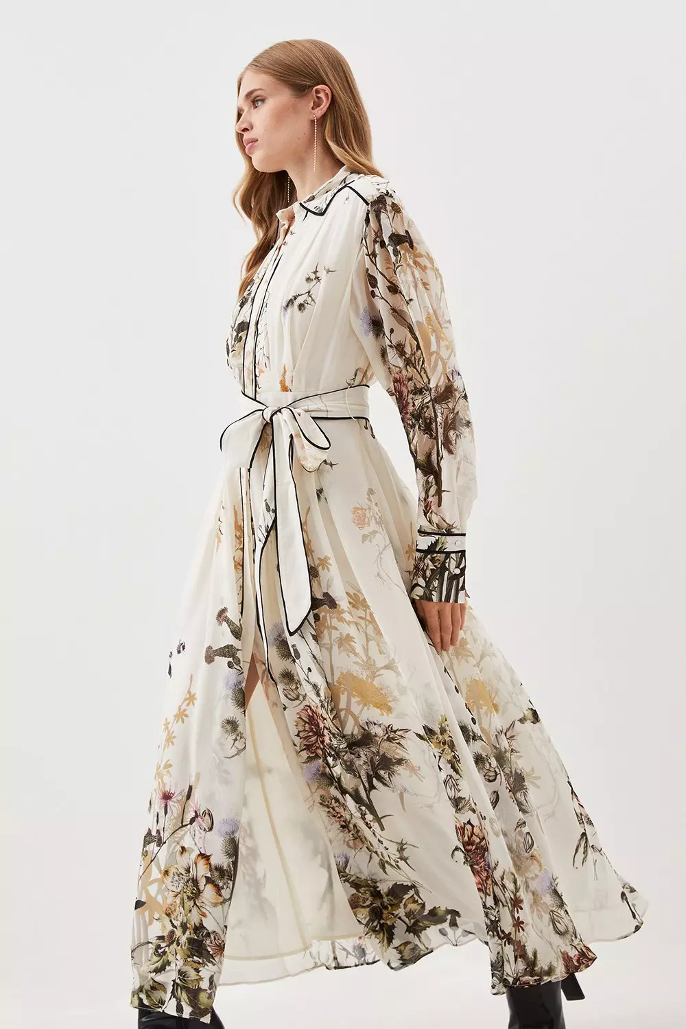 Lydia Millen Petite Viscose Woven Floral Border Shirt Midi