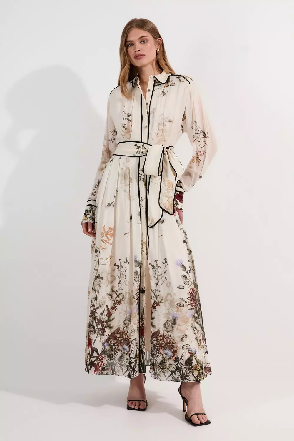 【KAREN MILLEN】Lydia Millen フローラル シャツ ミディドレス Lydia Millen Trailing Floral Cotton Sateen Midi Dress