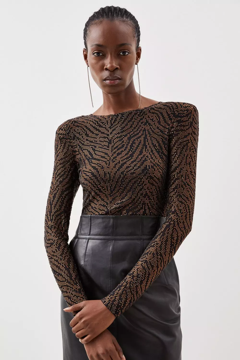 Jersey Zebra Embellished Bodysuit Karen Millen