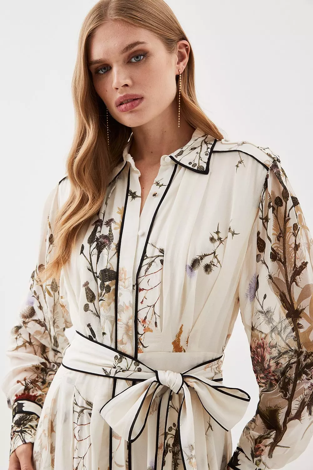 Lydia Millen Tall Viscose Floral Border Shirt Woven Midi Dress | Karen  Millen