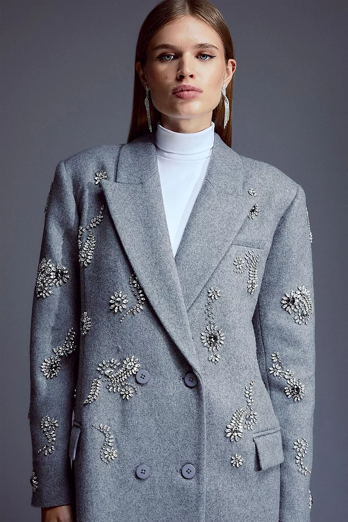 Tailored Wool Blend Embellished Maxi Coat | Karen Millen Tailored Wool Blend Embellished Maxi Coat | Karen Millen