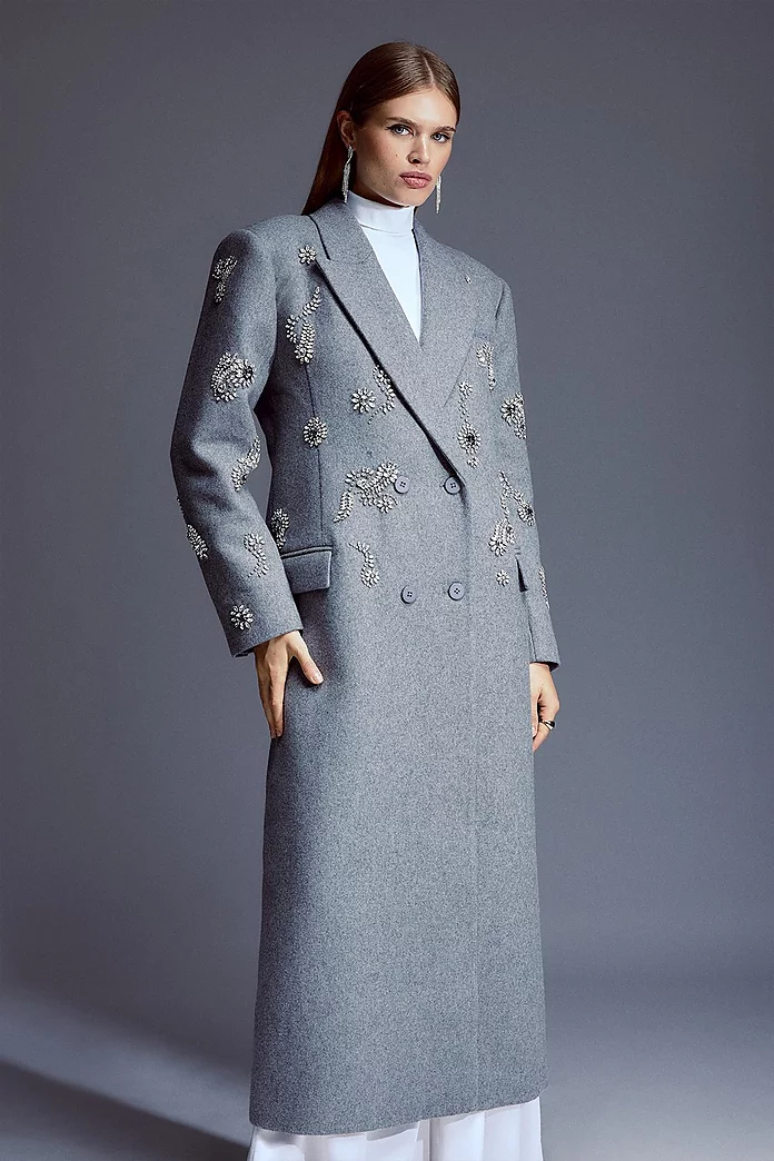 Tailored Wool Blend Embellished Maxi Coat | Karen Millen Tailored Wool Blend Embellished Maxi Coat | Karen Millen