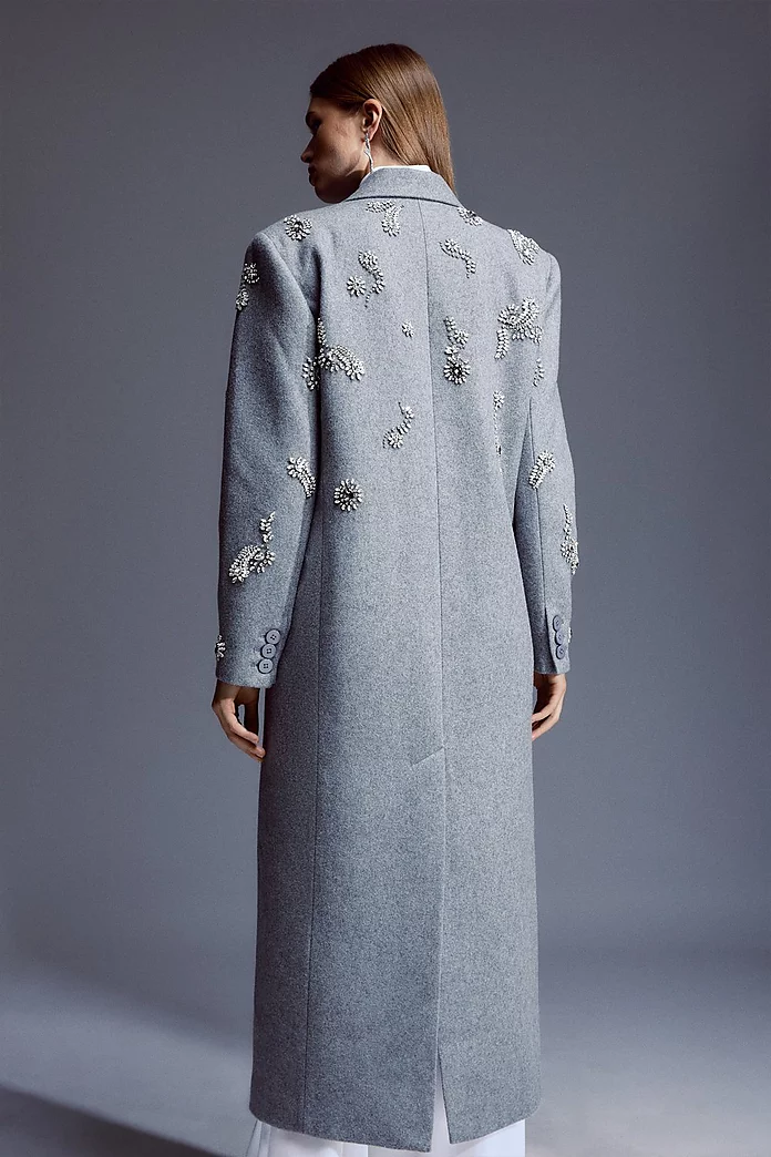 Tailored Wool Blend Embellished Maxi Coat | Karen Millen Tailored Wool Blend Embellished Maxi Coat | Karen Millen