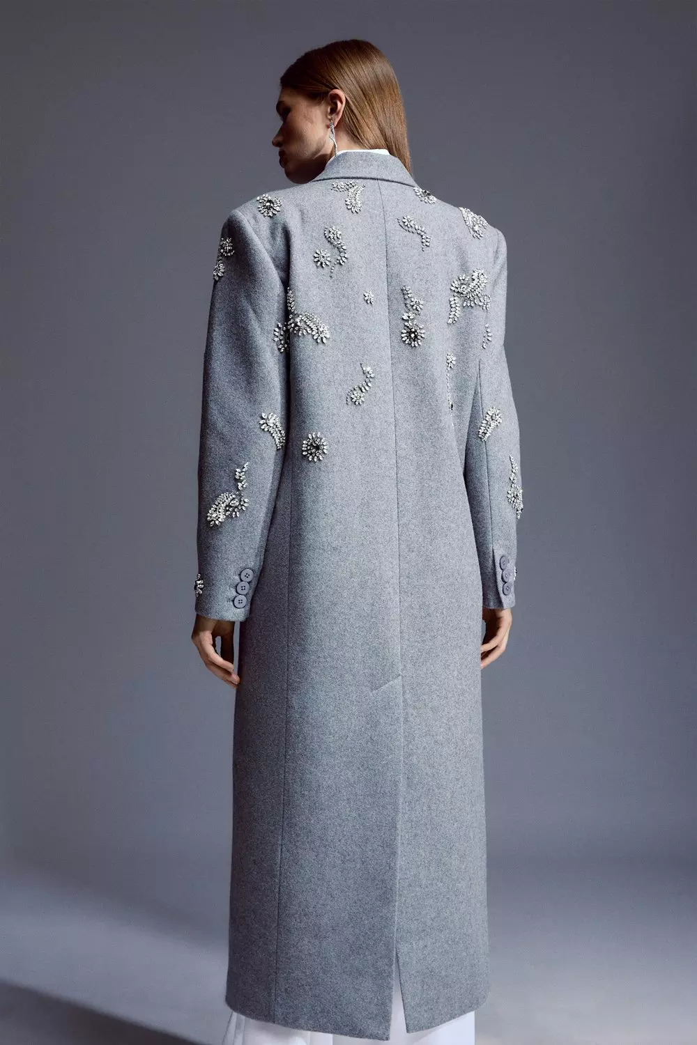 Tailored Wool Blend Embellished Maxi Coat | Karen Millen
