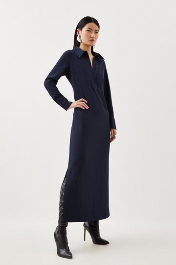 Tailored Crepe Zip Detail Column Dress navy