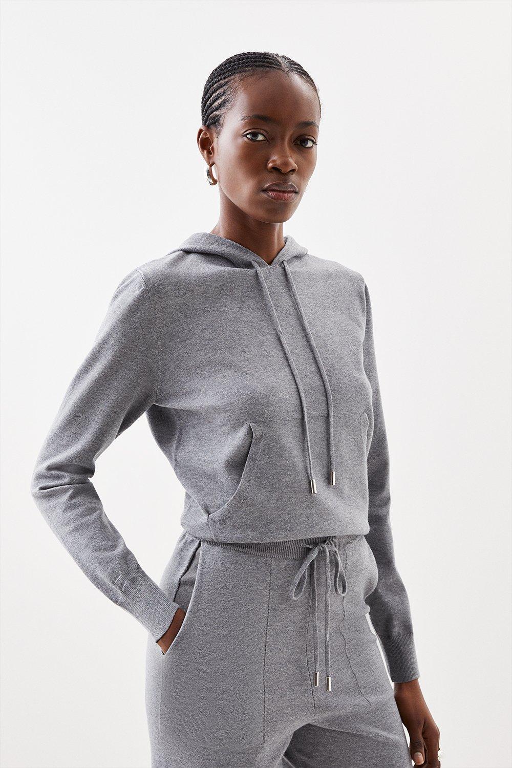 Grey marl Viscose Blend Knitted Lounge Hoody