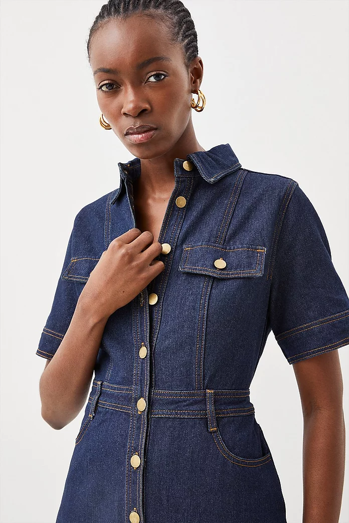 Petite Denim Maxi Shirt Dress | Karen Millen Petite Denim Maxi Shirt Dress | Karen Millen