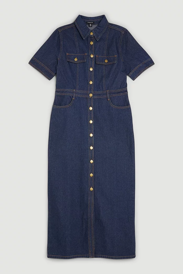 Petite Denim Maxi Shirt Dress | Karen Millen Petite Denim Maxi Shirt Dress | Karen Millen