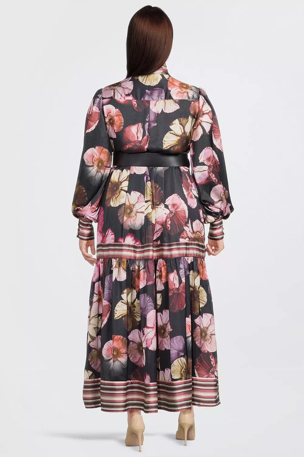 ★Karen Millen プレイスドフローラルシャツ 魅惑的マキシ★ Mirrored Floral Print Pleated Woven Maxi Dress | Karen Millen