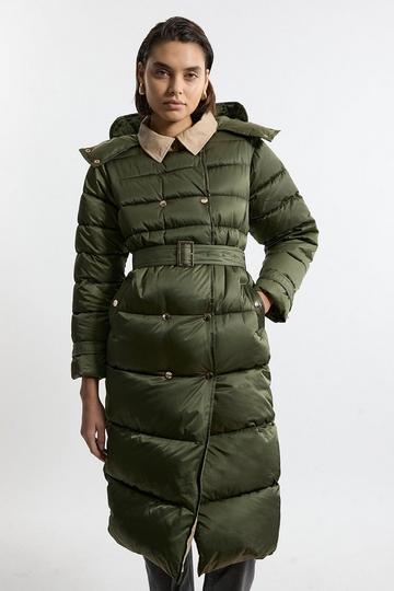 Trench Details Padded Puffer Coat khaki