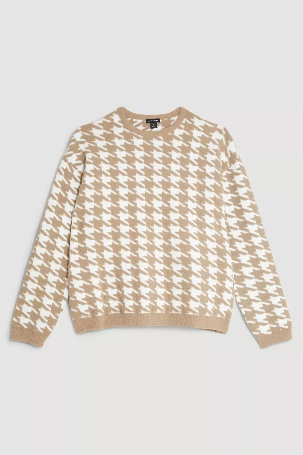 Dogtooth Textured Crewneck Sweater M high quality