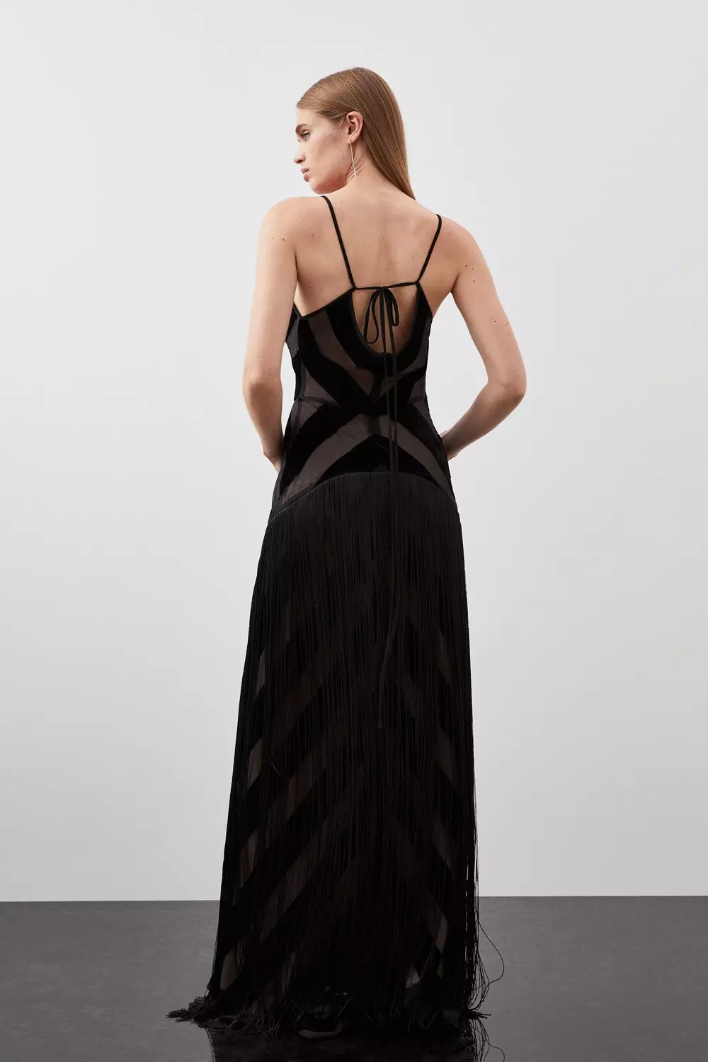 Fringed Velvet Devore Woven Maxi Dress Karen Millen