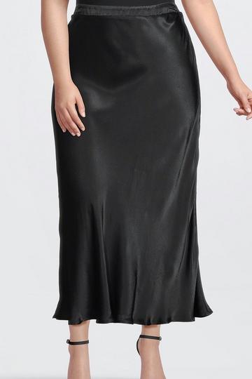 Black Plus Size Viscose Satin Woven Maxi Skirt