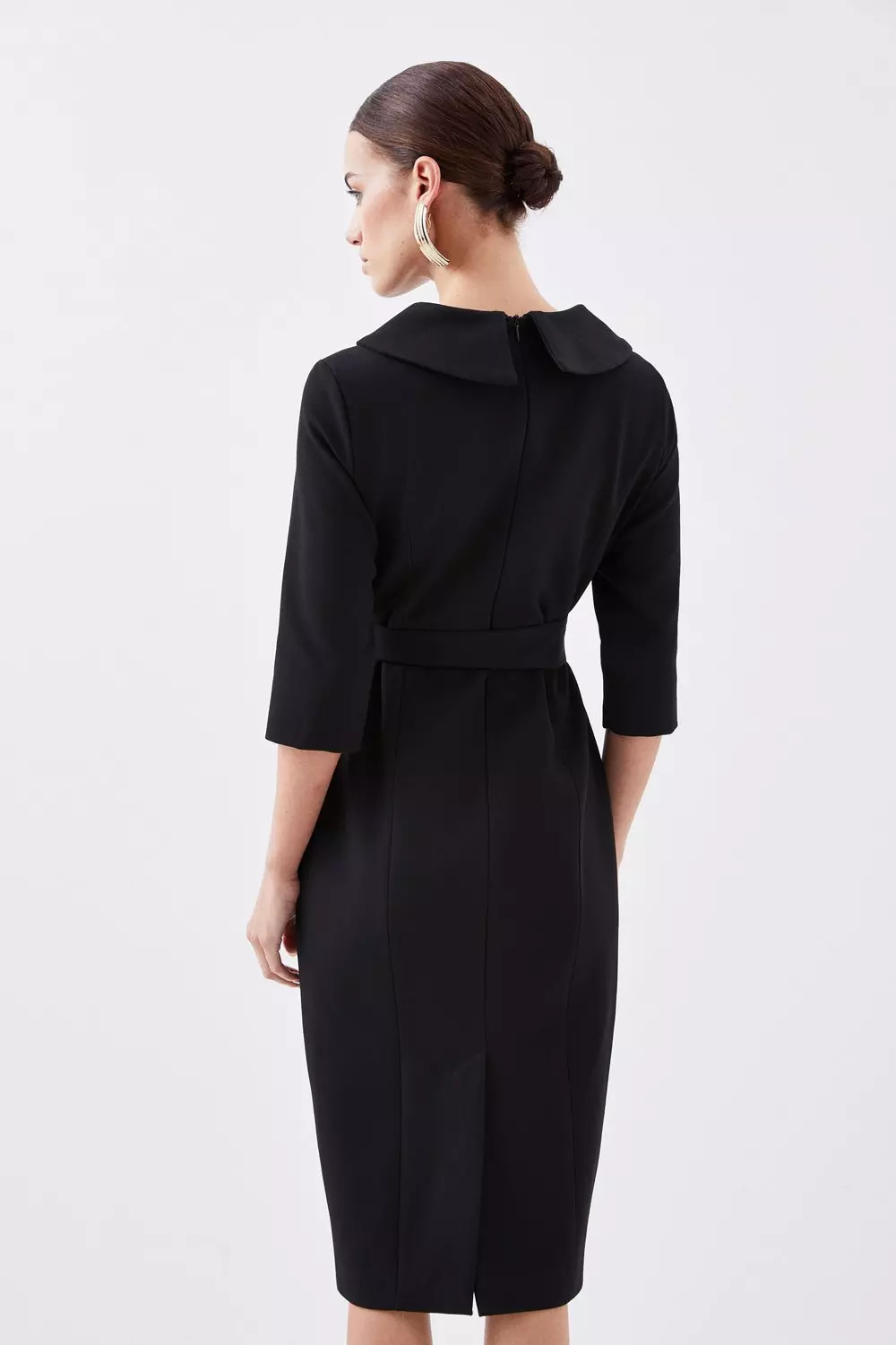 Petite Structured Crepe Turtleneck Belted Tailored Midi