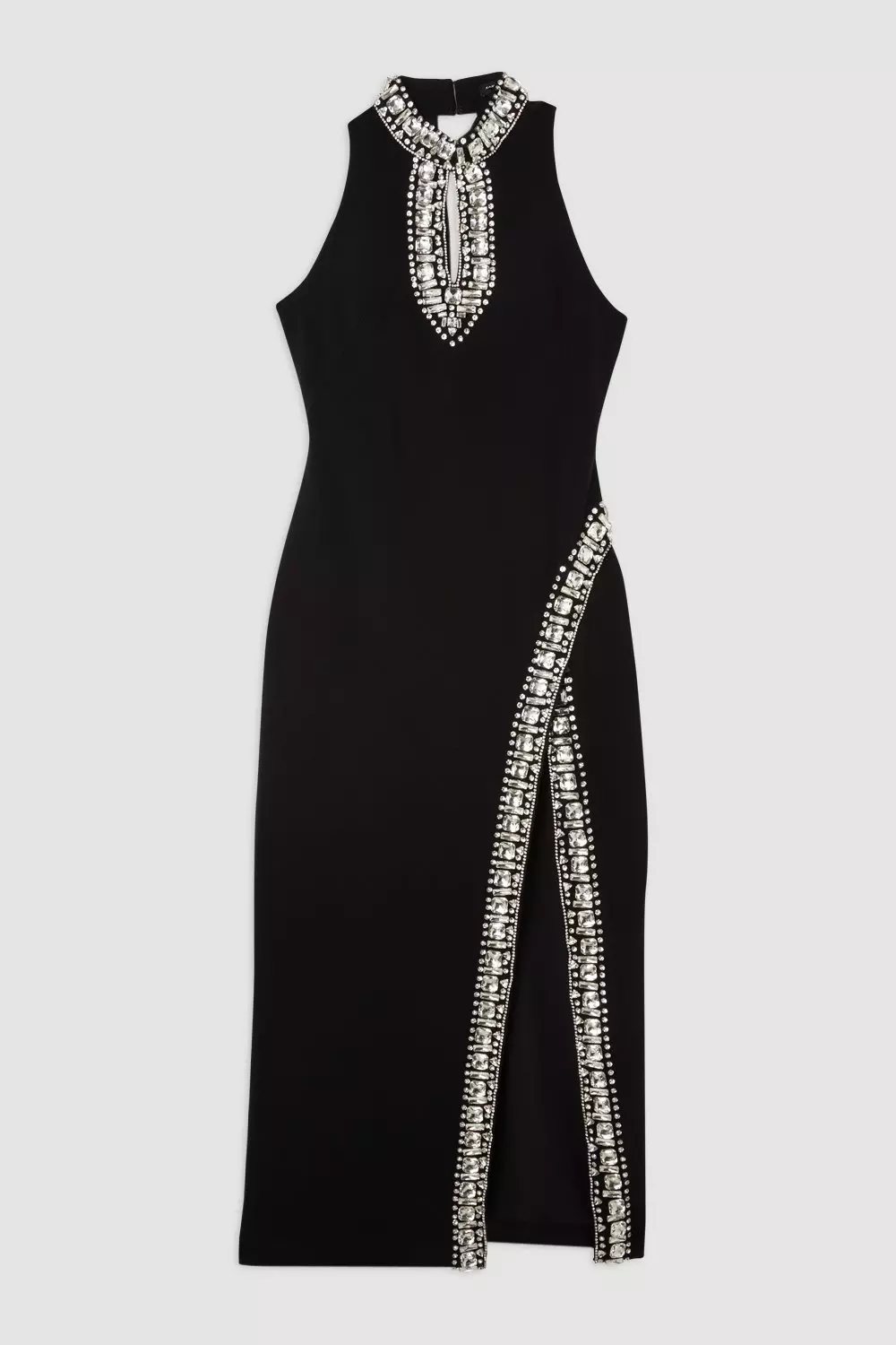 Petite Crystal Embellished Woven Thigh Split Midi Dress | Karen Millen