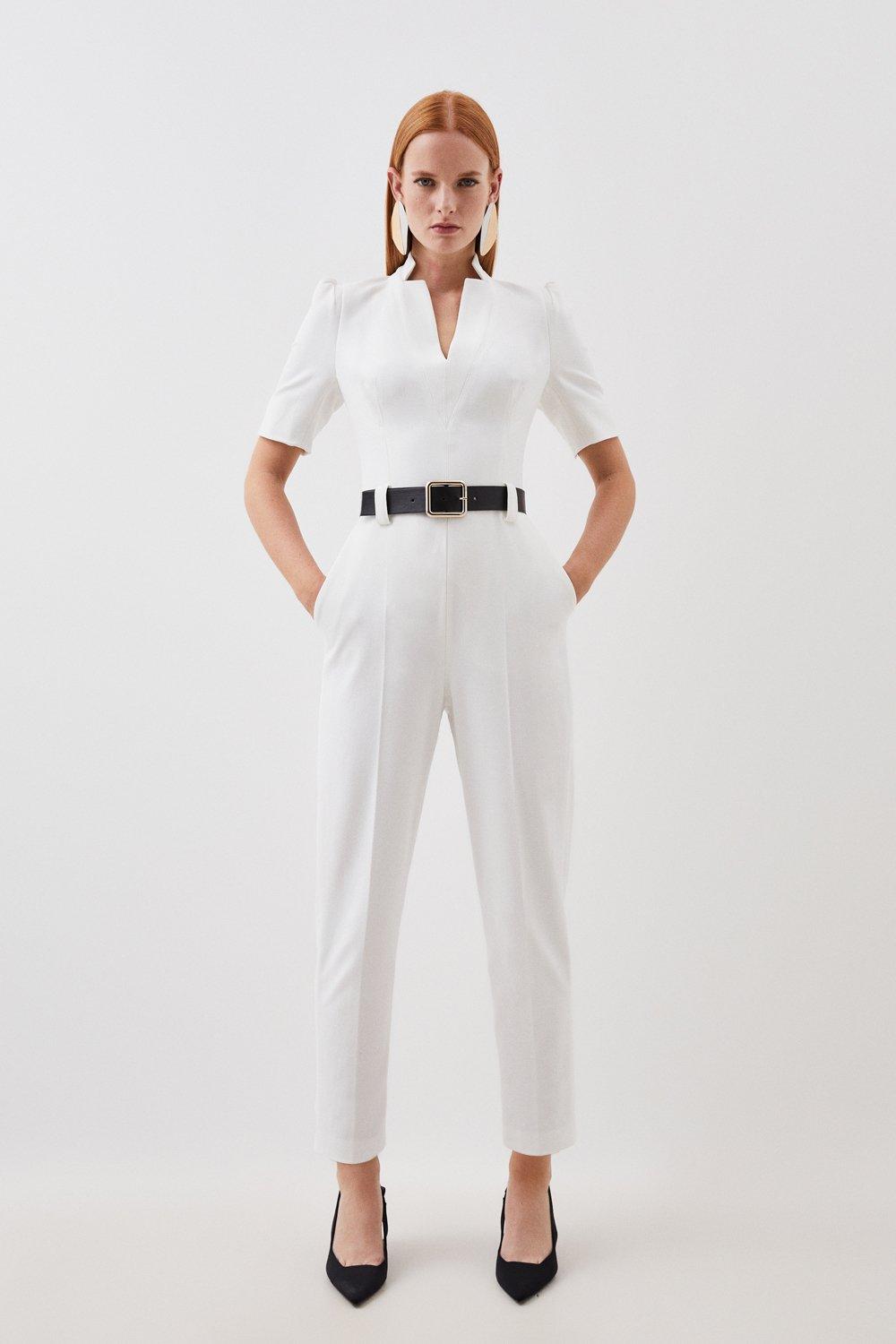 Tailored Structured Crepe Forever Belted Jumpsuit | Karen Millen