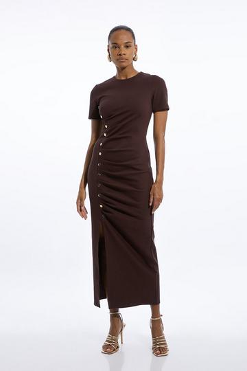 Ponte Tuck Jersey Midi Dress chocolate