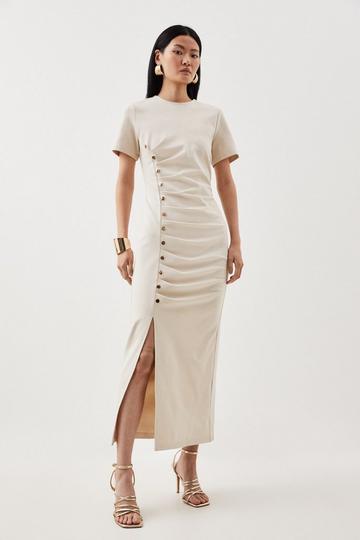 Ponte Tuck Jersey Midi Dress cream