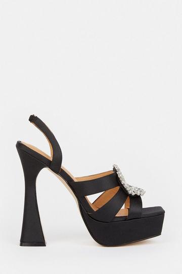 Diamante Brooch Detail Platform Heel black