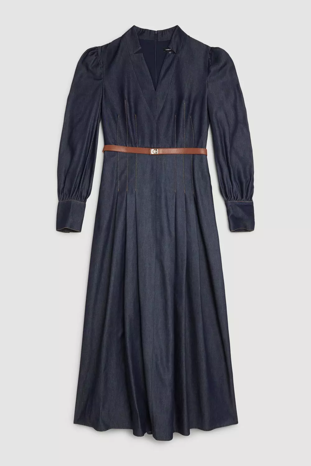 Tailored Denim Forever Belted Pleat Midi Dress | Karen Millen