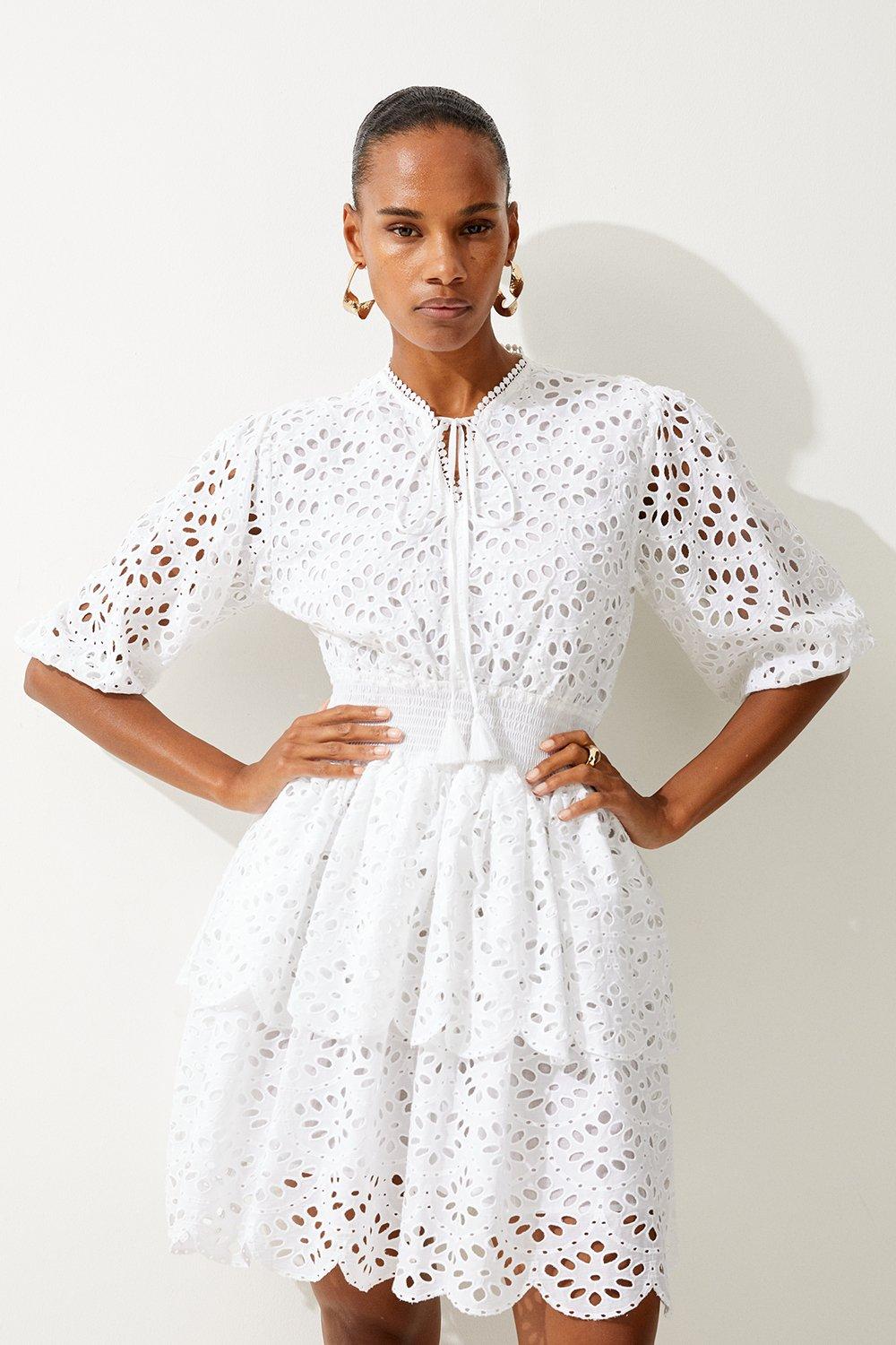 Cotton Eyelet Beach Mini Dress | Karen Millen