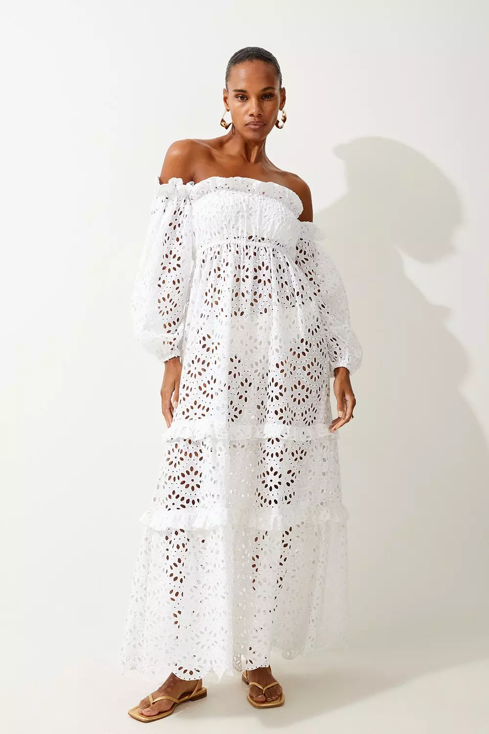 Off Shoulder Broderie Maxi Beach Woven Dress Karen Millen