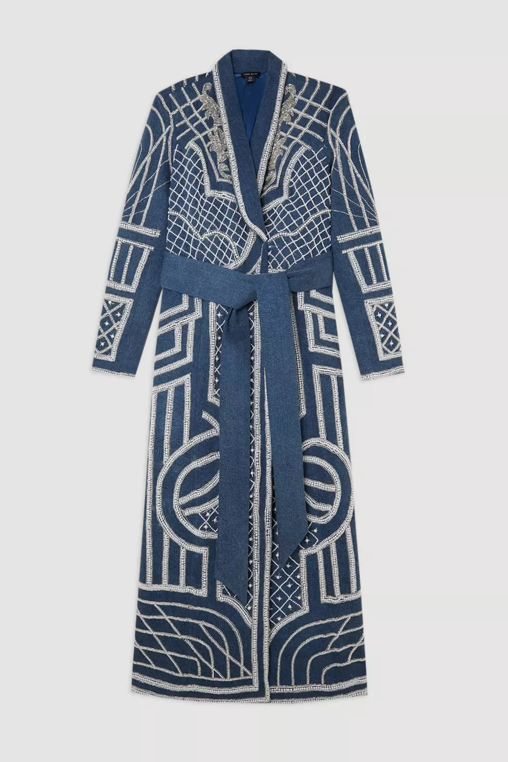 Pearl Embellished Woven Denim Maxi Blazer Dress | Karen Millen