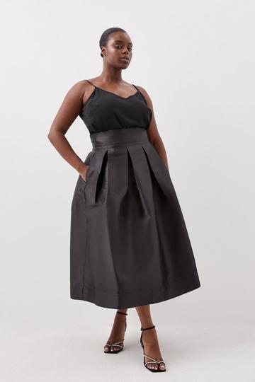 Black Plus Size Twill Prom Maxi Skirt
