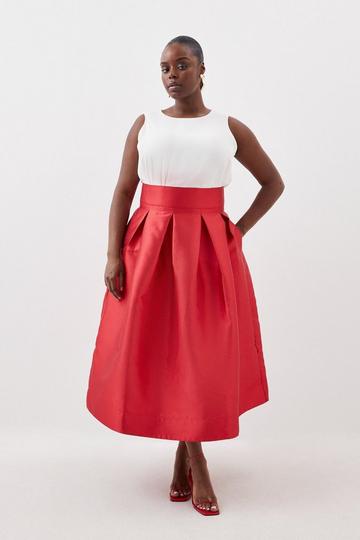 Plus Size Twill Prom Maxi Skirt red