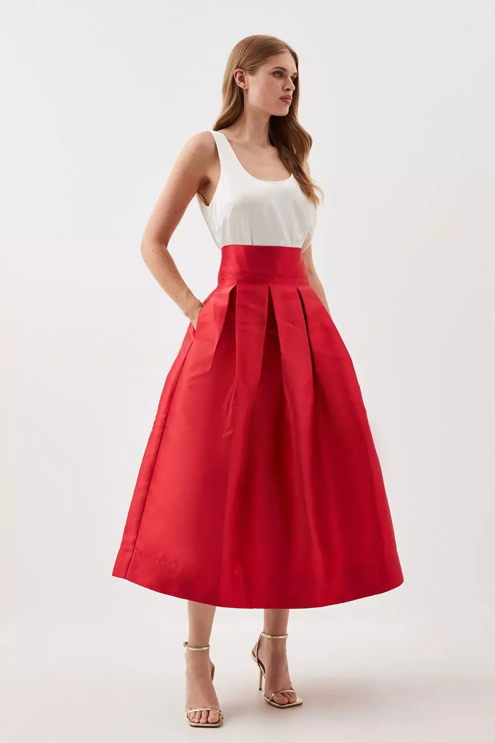 【KAREN MILLEN】ツイル プロム マキシ スカート bkk14695_red_xl?$