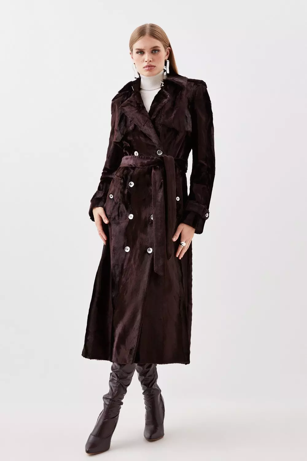 Signature Ponyskin Belted Midi Trench Coat Karen Millen