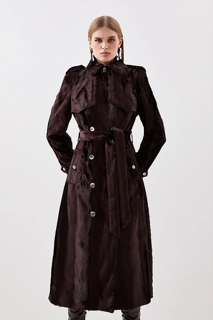 Signature Ponyskin Belted Midi Trench Coat | Karen Millen Signature Ponyskin Belted Midi Trench Coat | Karen Millen