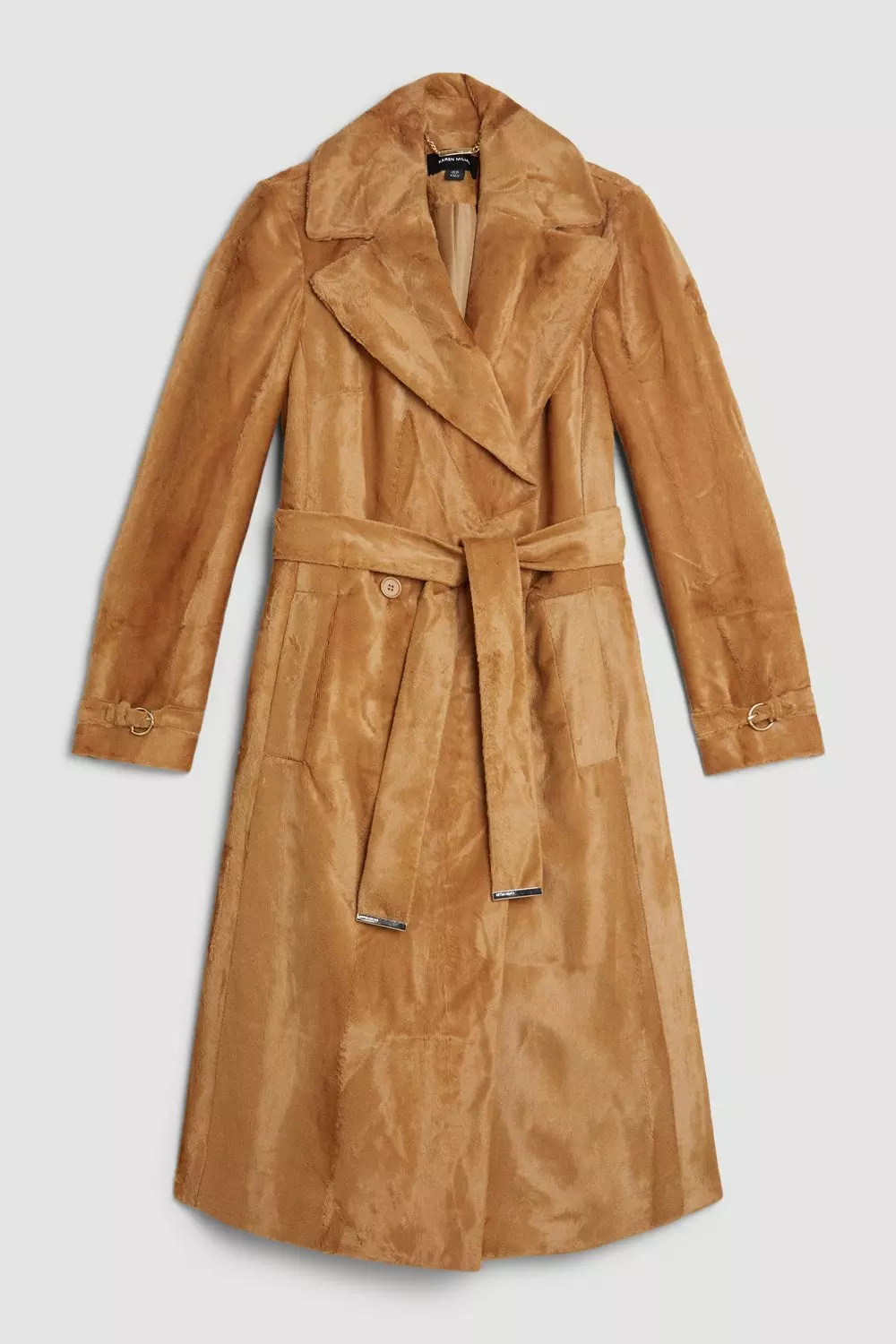 Faux Fur Tailored Double Breasted Belted Midi Coat Karen Millen