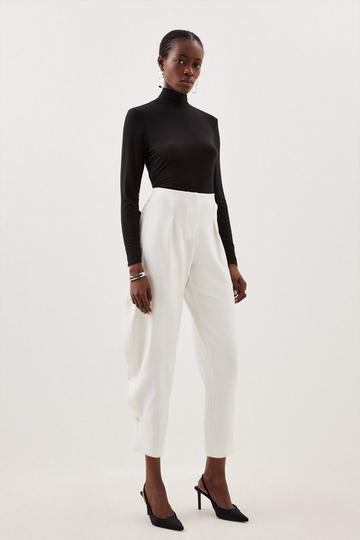 Tailored Compact Stretch Barrel Leg Trousers ivory