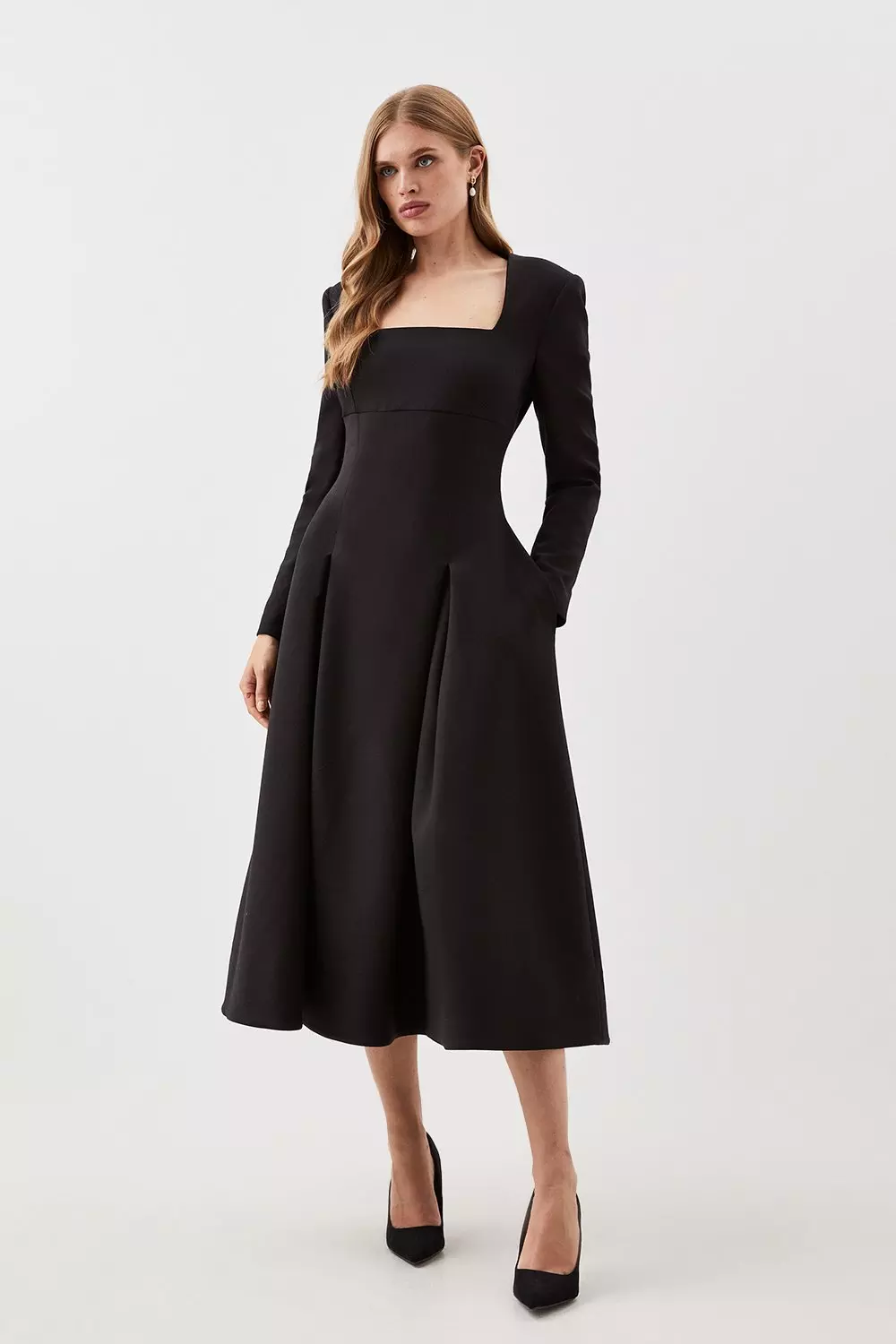 Black Clean Tailored Sweetheart Neckline Midi Dress alternative image