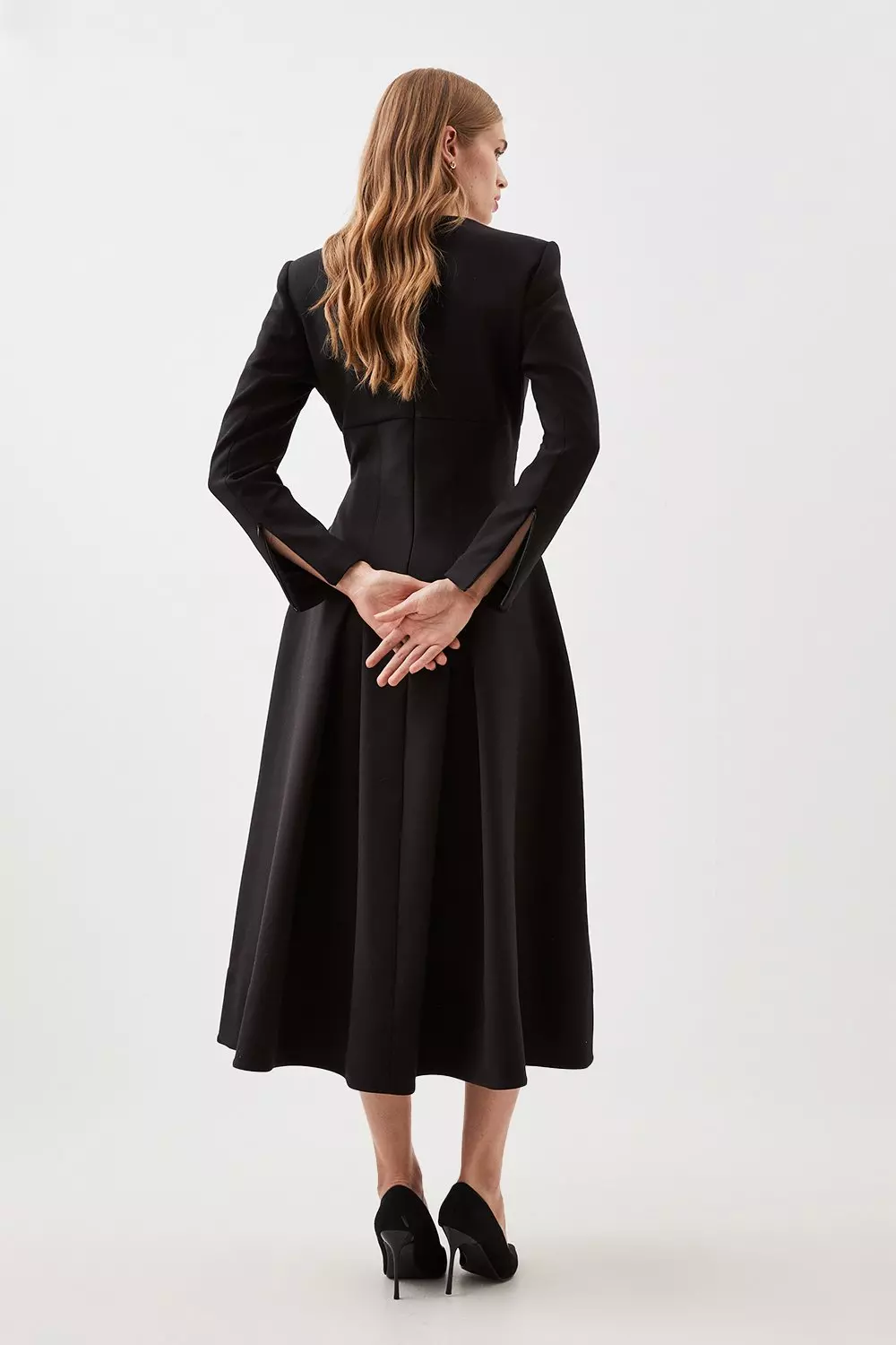 Black Clean Tailored Sweetheart Neckline Midi Dress alternative image