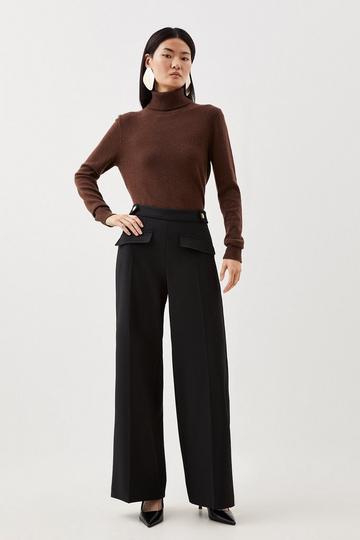 Black Tailored Compact Stretch Pocket Detailed Pants